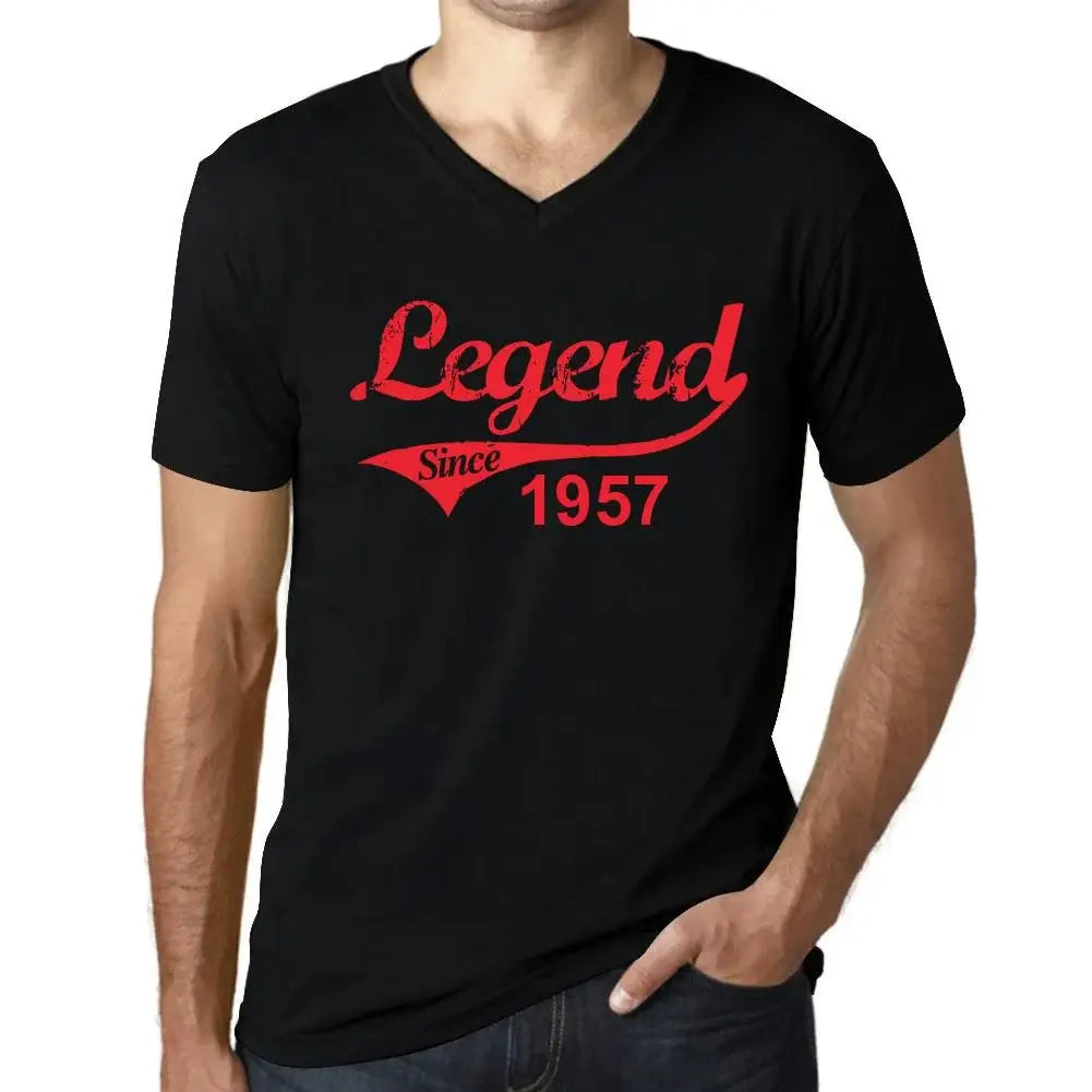 Men's Graphic T-Shirt V Neck Legend Since 1957 67th Birthday Anniversary 67 Year Old Gift 1957 Vintage Eco-Friendly Short Sleeve Novelty Tee