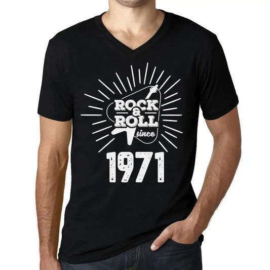 Men's Graphic T-Shirt V Neck Guitar and Rock & Roll Since 1971 53rd Birthday Anniversary 53 Year Old Gift 1971 Vintage Eco-Friendly Short Sleeve Novelty Tee