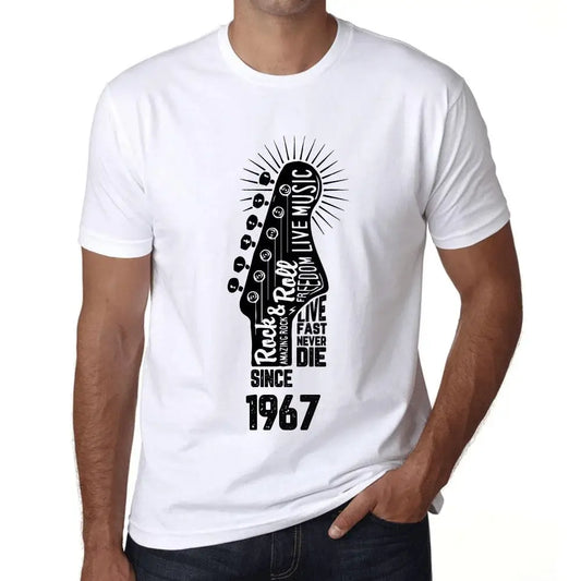 Men's Graphic T-Shirt Live Fast, Never Die Guitar and Rock & Roll Since 1967 57th Birthday Anniversary 57 Year Old Gift 1967 Vintage Eco-Friendly Short Sleeve Novelty Tee