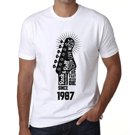 Men's Graphic T-Shirt Live Fast, Never Die Guitar and Rock & Roll Since 1987 37th Birthday Anniversary 37 Year Old Gift 1987 Vintage Eco-Friendly Short Sleeve Novelty Tee