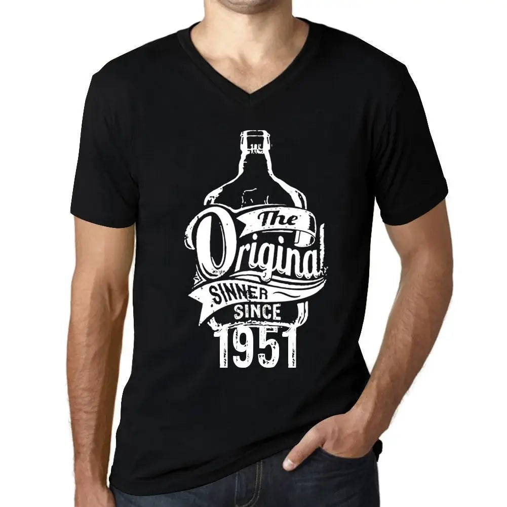 Men's Graphic T-Shirt V Neck The Original Sinner Since 1951 73rd Birthday Anniversary 73 Year Old Gift 1951 Vintage Eco-Friendly Short Sleeve Novelty Tee