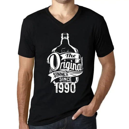 Men's Graphic T-Shirt V Neck The Original Sinner Since 1990 34th Birthday Anniversary 34 Year Old Gift 1990 Vintage Eco-Friendly Short Sleeve Novelty Tee