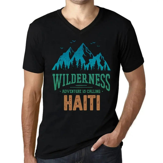 Men's Graphic T-Shirt V Neck Wilderness, Adventure Is Calling Haiti Eco-Friendly Limited Edition Short Sleeve Tee-Shirt Vintage Birthday Gift Novelty