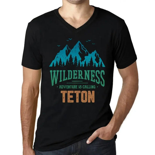 Men's Graphic T-Shirt V Neck Wilderness, Adventure Is Calling Teton Eco-Friendly Limited Edition Short Sleeve Tee-Shirt Vintage Birthday Gift Novelty