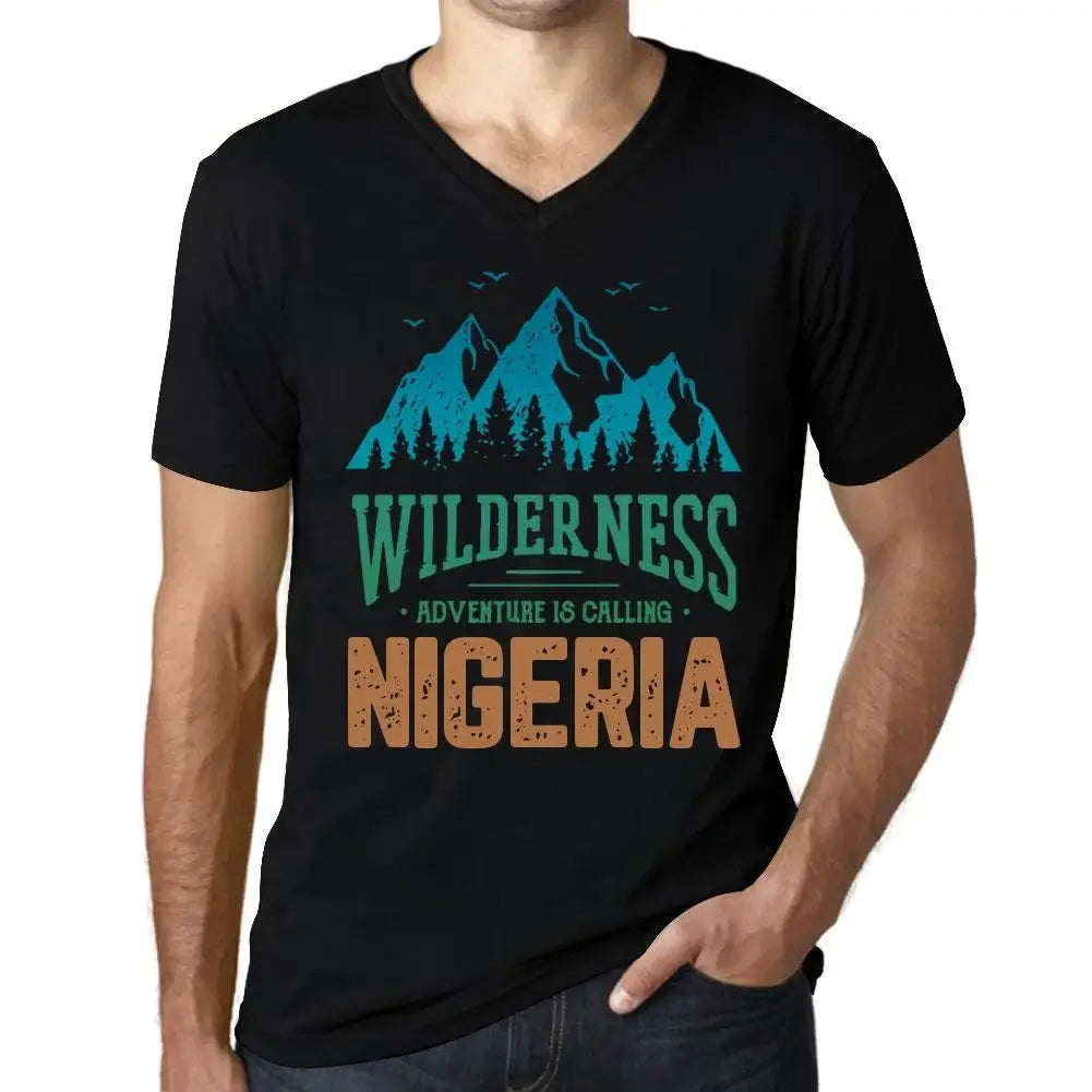 Men's Graphic T-Shirt V Neck Wilderness, Adventure Is Calling Nigeria Eco-Friendly Limited Edition Short Sleeve Tee-Shirt Vintage Birthday Gift Novelty
