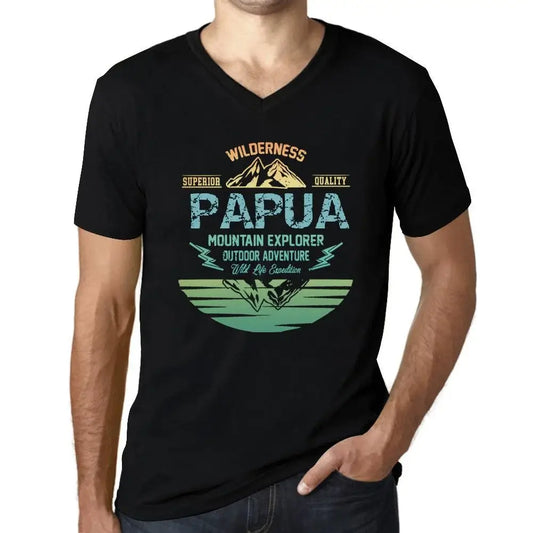 Men's Graphic T-Shirt V Neck Outdoor Adventure, Wilderness, Mountain Explorer Papua Eco-Friendly Limited Edition Short Sleeve Tee-Shirt Vintage Birthday Gift Novelty