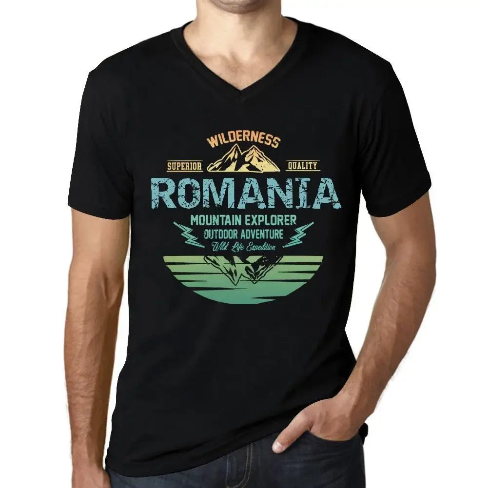 Men's Graphic T-Shirt V Neck Outdoor Adventure, Wilderness, Mountain Explorer Romania Eco-Friendly Limited Edition Short Sleeve Tee-Shirt Vintage Birthday Gift Novelty