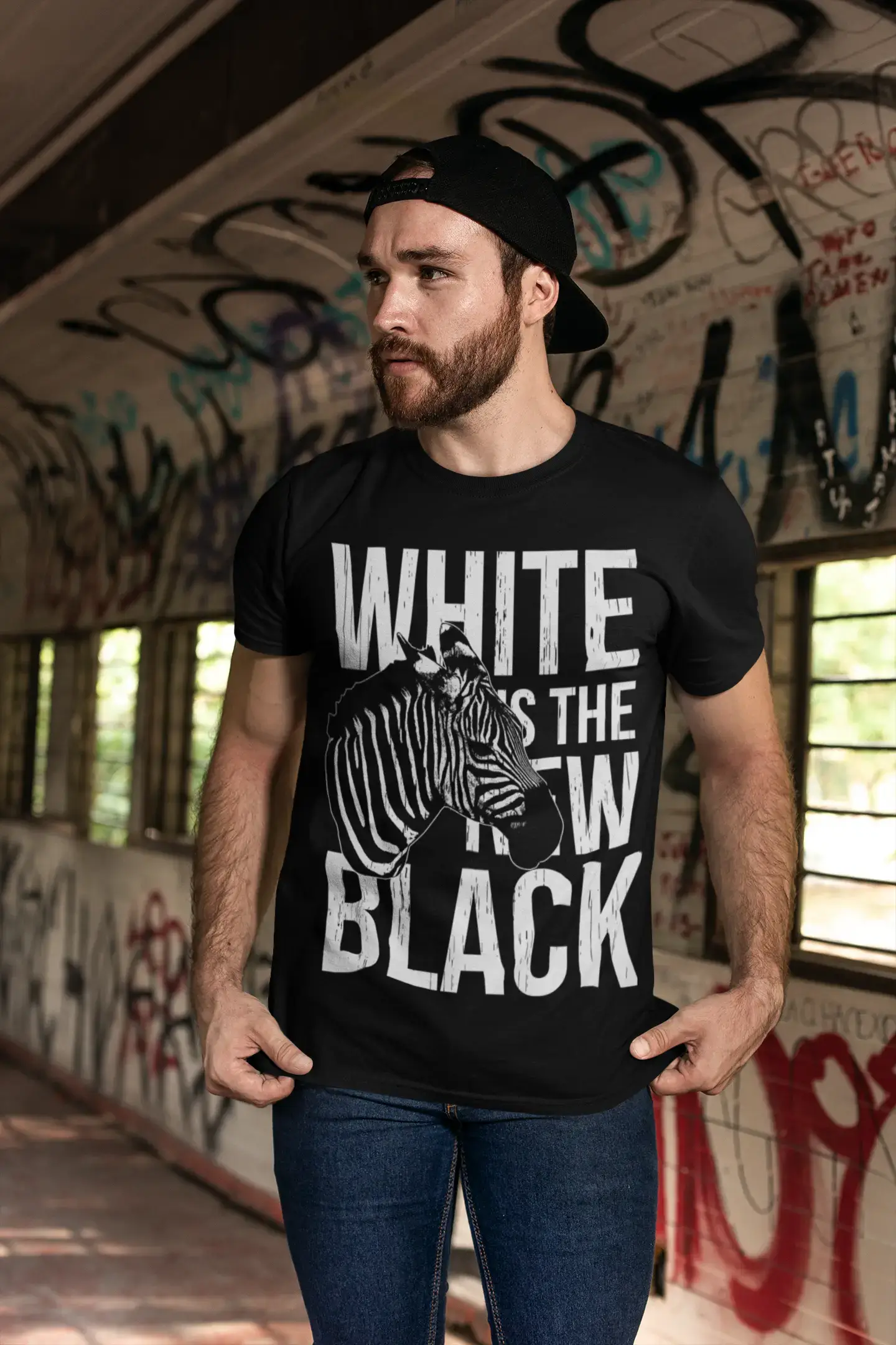 ULTRABASIC Men's Graphic T-Shirt White Is The New Black - Zebra Shirt