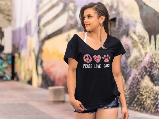 ULTRABASIC Women's T-Shirt Peace Love Cats - Funny Kitten Shirt for Cat Lovers