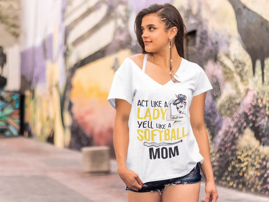 ULTRABASIC Women's V-Neck T-Shirt Yell Like a Softball Mom - Funny Mom's Quote