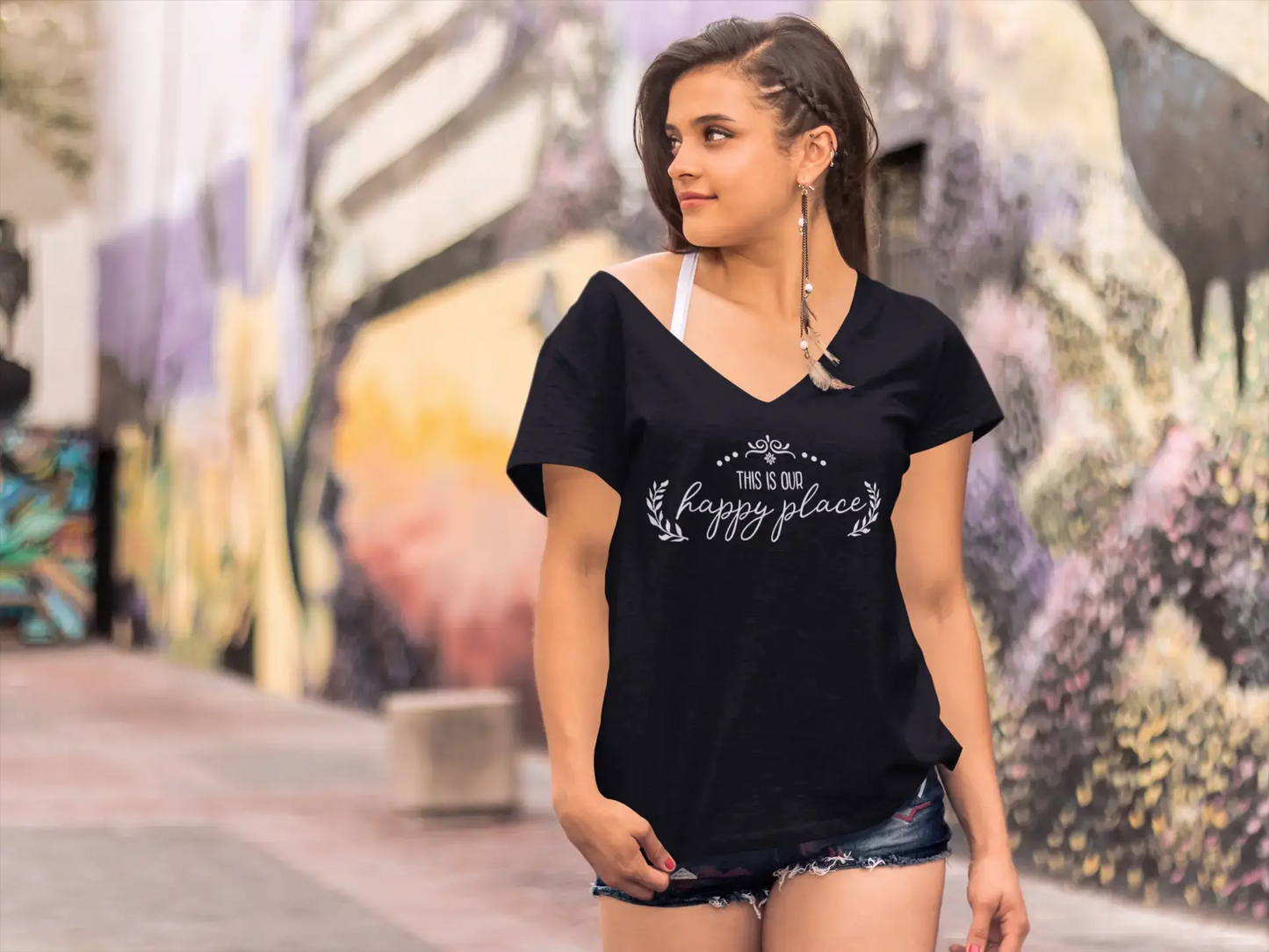 ULTRABASIC Women's T-Shirt This is Our Happy Place - Short Sleeve Tee Shirt Tops