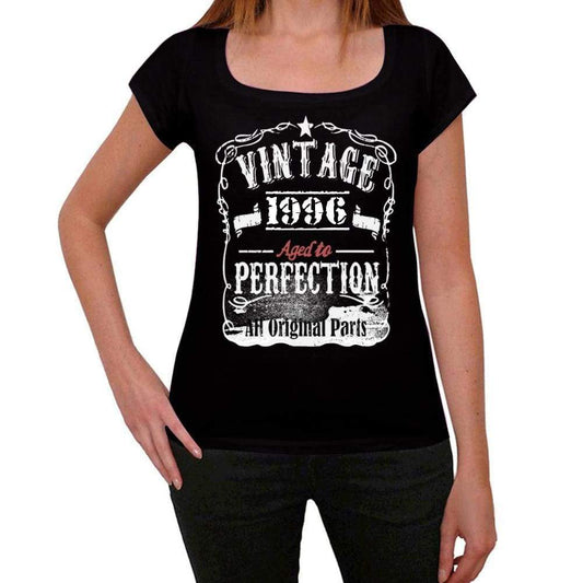 1996 Vintage Aged To Perfection Womens T-Shirt Black Birthday Gift 00492 - Black / Xs - Casual