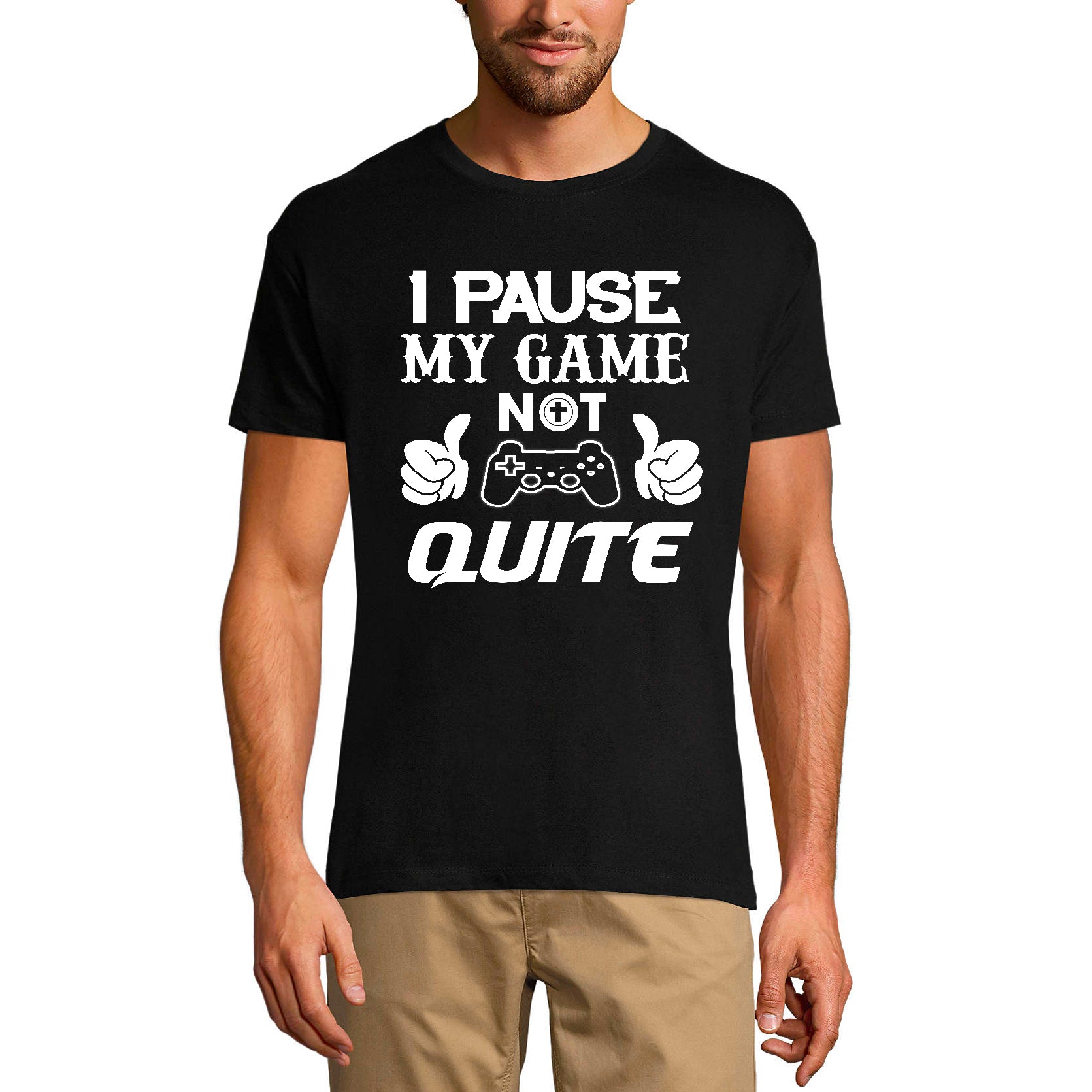 ULTRABASIC Men's T-Shirt I Pause My Game Not Quite - Humor Joke - Graphic Apparel humor joke dad gamer i paused my game alien player ufo playstation tee shirt clothes gaming apparel gifts super mario nintendo call of duty graphic tshirt video game funny geek gift for the gamer fortnite pubg humor son father birthday