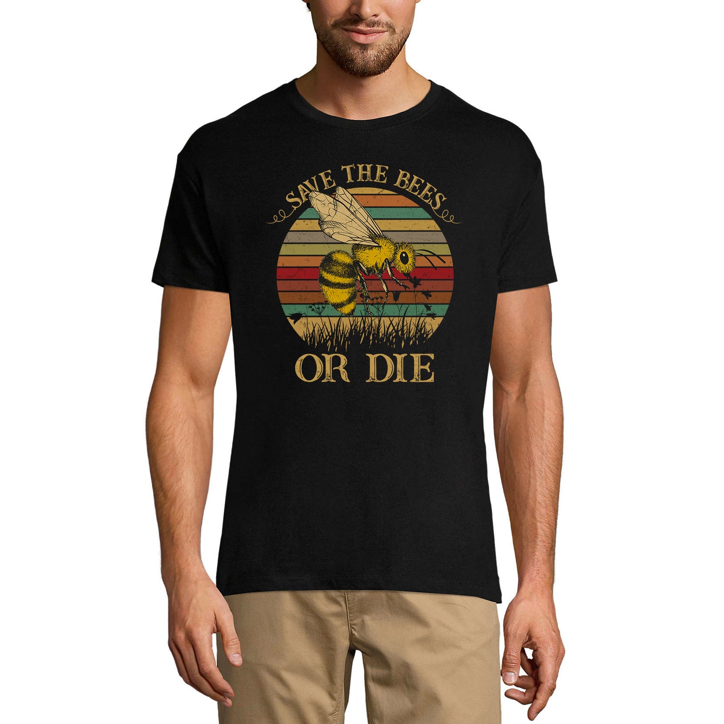 ULTRABASIC Men's Vintage T-Shirt Save the Bees or Die - Funny Retro Tee Shirt