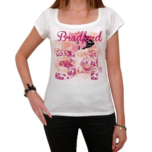 34 Bradford City With Number Womens Short Sleeve Round White T-Shirt 00008 - Casual