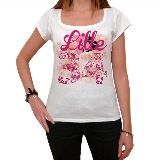 34 Lille City With Number Womens Short Sleeve Round White T-Shirt 00008 - Casual