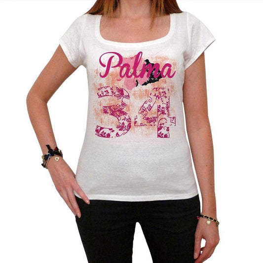 34 Palma City With Number Womens Short Sleeve Round White T-Shirt 00008 - Casual