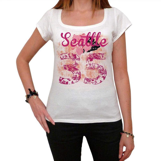 35 Seattle City With Number Womens Short Sleeve Round White T-Shirt 00008 - Casual