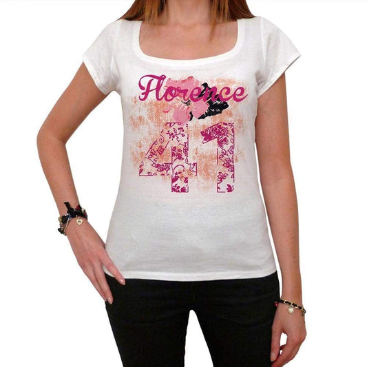 41 Florence City With Number Womens Short Sleeve Round White T-Shirt 00008 - White / Xs - Casual