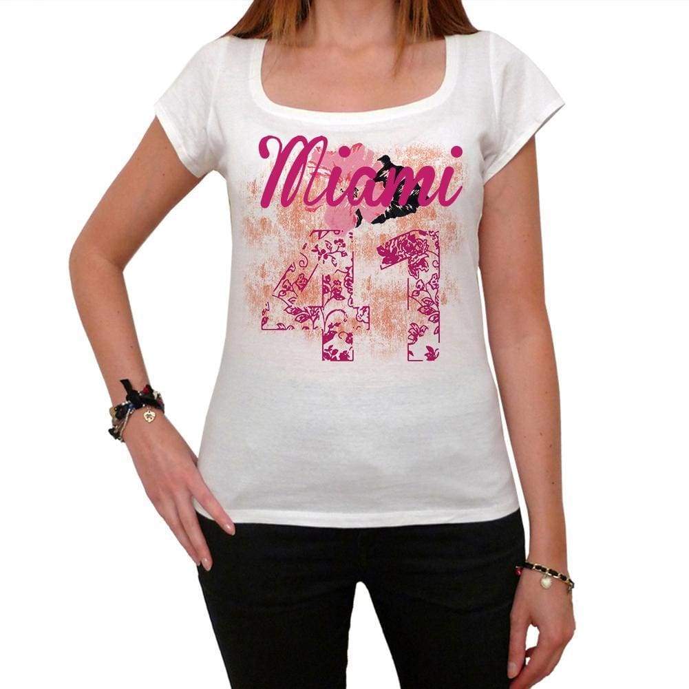41 Miami City With Number Womens Short Sleeve Round White T-Shirt 00008 - White / Xs - Casual
