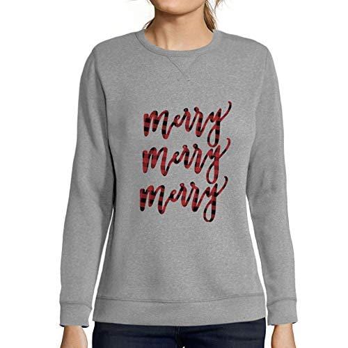 Ultrabasic - Femme Graphique Merry Sweatshirt Action de Grâces Xmas Cadeau Idées Tee Gris Chiné