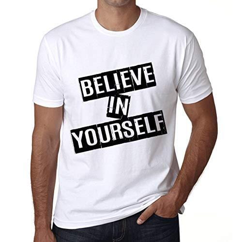 Ultrabasic - Homme T-Shirt Graphique Believe in Yourself T-Shirt Cadeau Lettre d'impression Blanc
