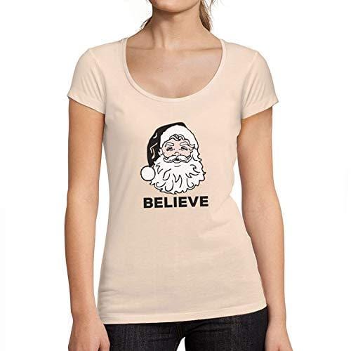 Ultrabasic - Femme Graphique Believe in Santa Claus T-Shirt Action de Grâces Xmas Cadeau Idées Tee Rose Crémeux