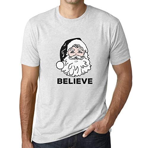 Ultrabasic - Homme T-Shirt Graphique Believe in Santa Claus Imprimé Lettres Noël Cadeau Blanc Chiné