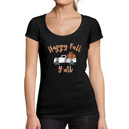 Ultrabasic - Tee-Shirt Femme col Rond Décolleté Happy Fall Y'all Pumpkin Truck Noir Profond