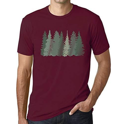 Ultrabasic - Homme T-Shirt Graphique Arbres Forestiers Bordeaux