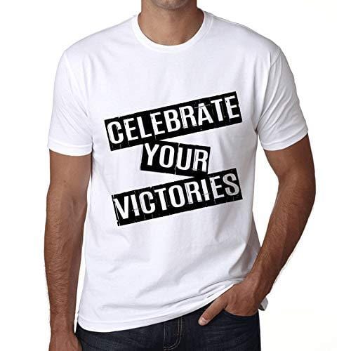 Ultrabasic - Homme T-Shirt Graphique Celebrate Your Victories T-Shirt Cadeau Lettre d'impression Blanc