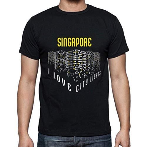 Ultrabasic - Homme T-Shirt Graphique J'aime Singapore Lumières Noir Profond