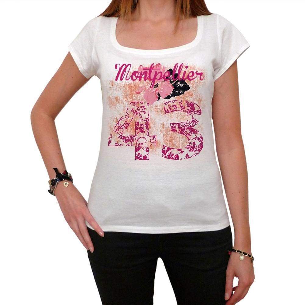 43 Montpellier City With Number Womens Short Sleeve Round White T-Shirt 00008 - White / Xs - Casual