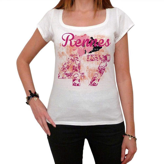 47 Rennes City With Number Womens Short Sleeve Round White T-Shirt 00008 - White / Xs - Casual