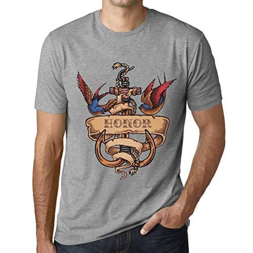 Ultrabasic - Homme T-Shirt Graphique Anchor Tattoo Honor Gris Chiné