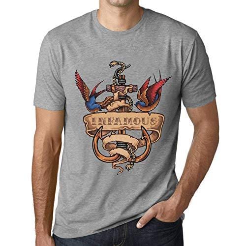 Ultrabasic - Homme T-Shirt Graphique Anchor Tattoo Infamous Gris Chiné