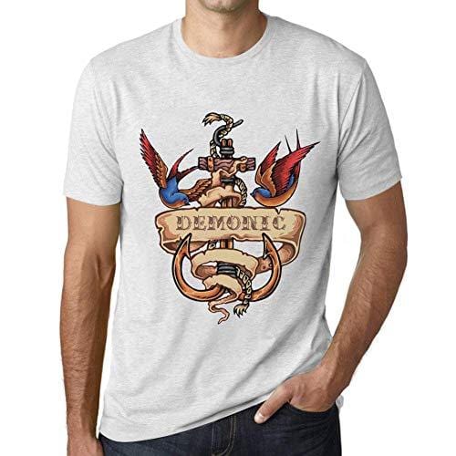 Ultrabasic - Homme T-Shirt Graphique Anchor Tattoo Demonic Blanc Chiné