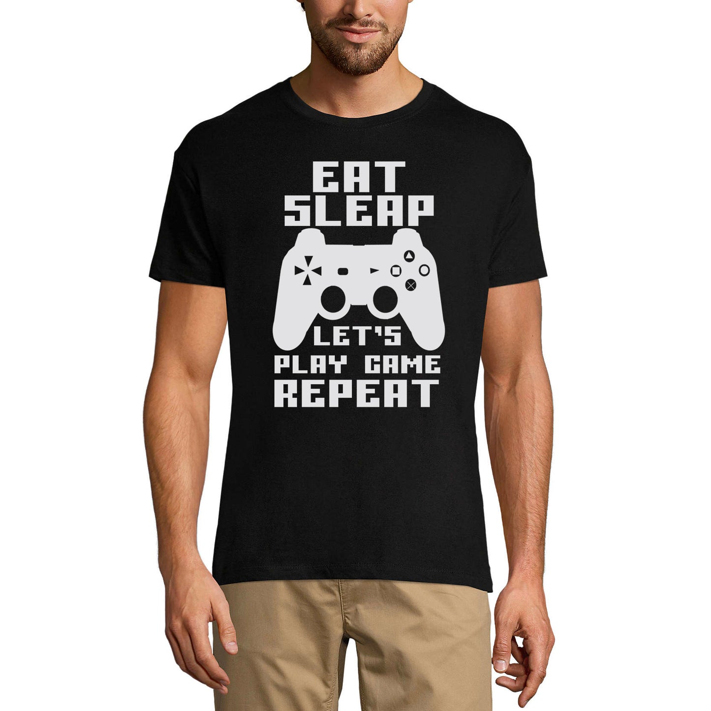 ULTRABASIC Men's Gaming T-Shirt Eat Sleep Game Repeat - Funny Gamer Shirt