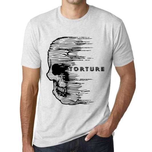 Homme T-Shirt Graphique Imprimé Vintage Tee Anxiety Skull Torture Blanc Chiné
