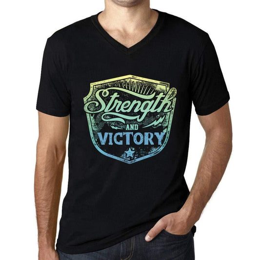 Homme T Shirt Graphique Imprimé Vintage Col V Tee Strength and Victory Noir Profond