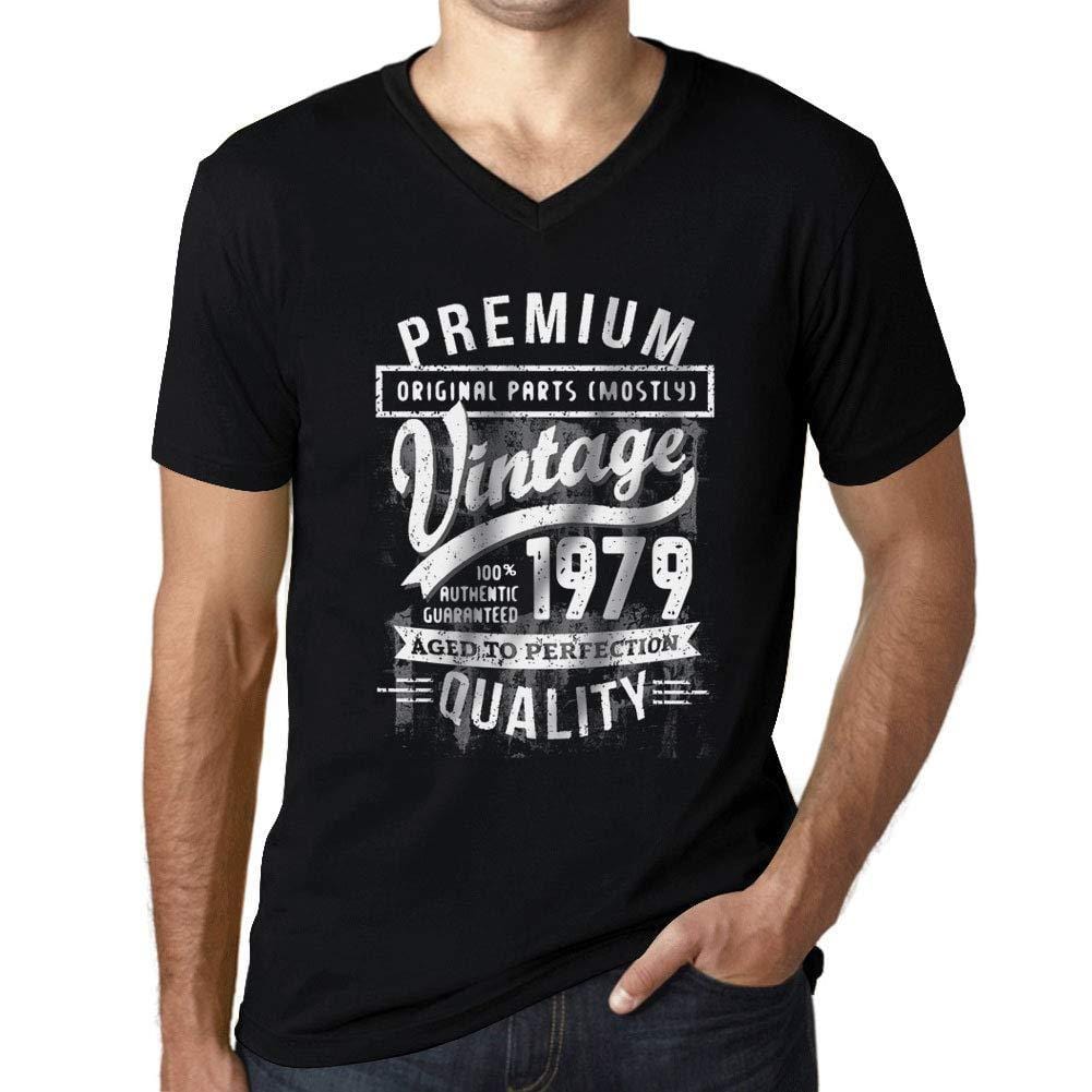 Ultrabasic Homme Graphique Col V Tee Shirt 1979 Aged to Perfection - Cadeau d'anniversaire pour 40 Ans Noir Profond