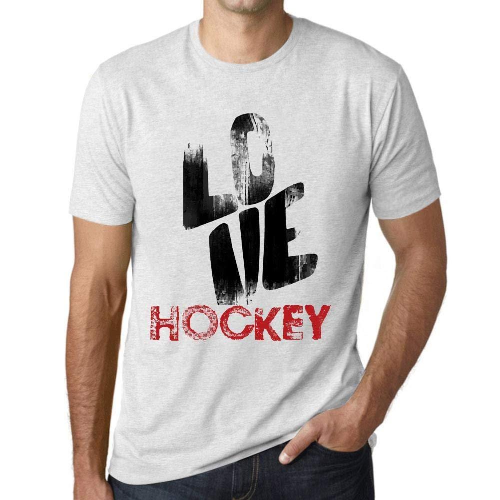 Ultrabasic - Homme T-Shirt Graphique Love Hockey Blanc Chiné