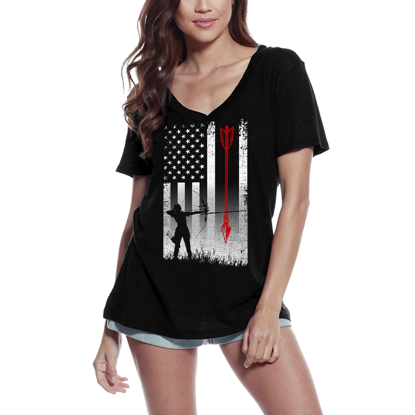 ULTRABASIC Women's T-Shirt Archery Hunting - US Flag Short Sleeve Tee Shirt Tops