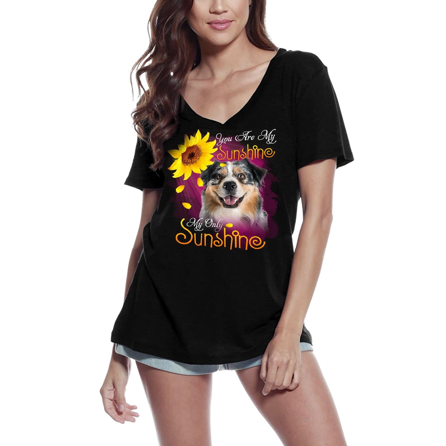 ULTRABASIC Women's V-Neck T-Shirt My Only Sunshine - Australian Shepherd