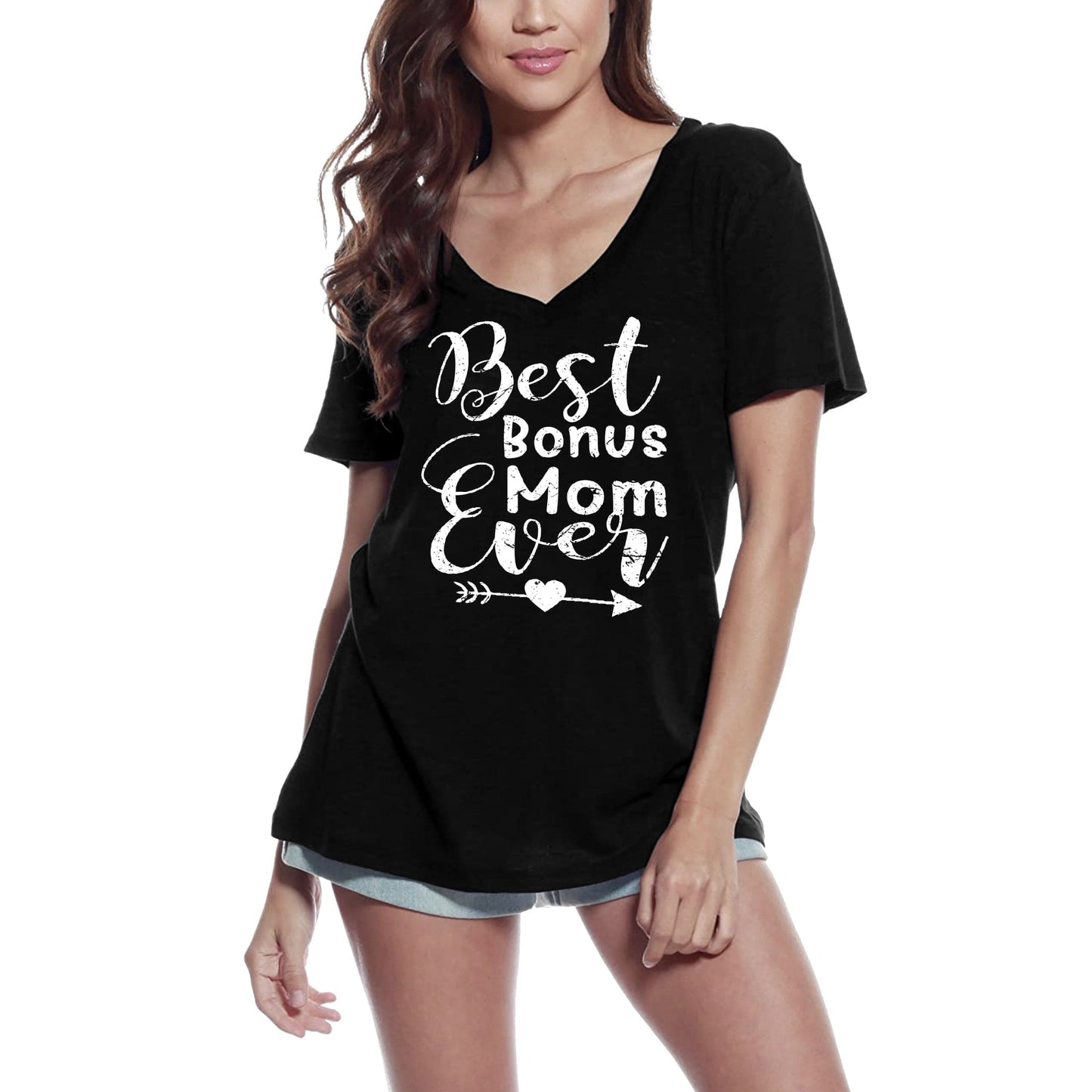ULTRABASIC Women's T-Shirt Best Bonus Mom Ever - Funny Short Sleeve Tee Shirt Tops