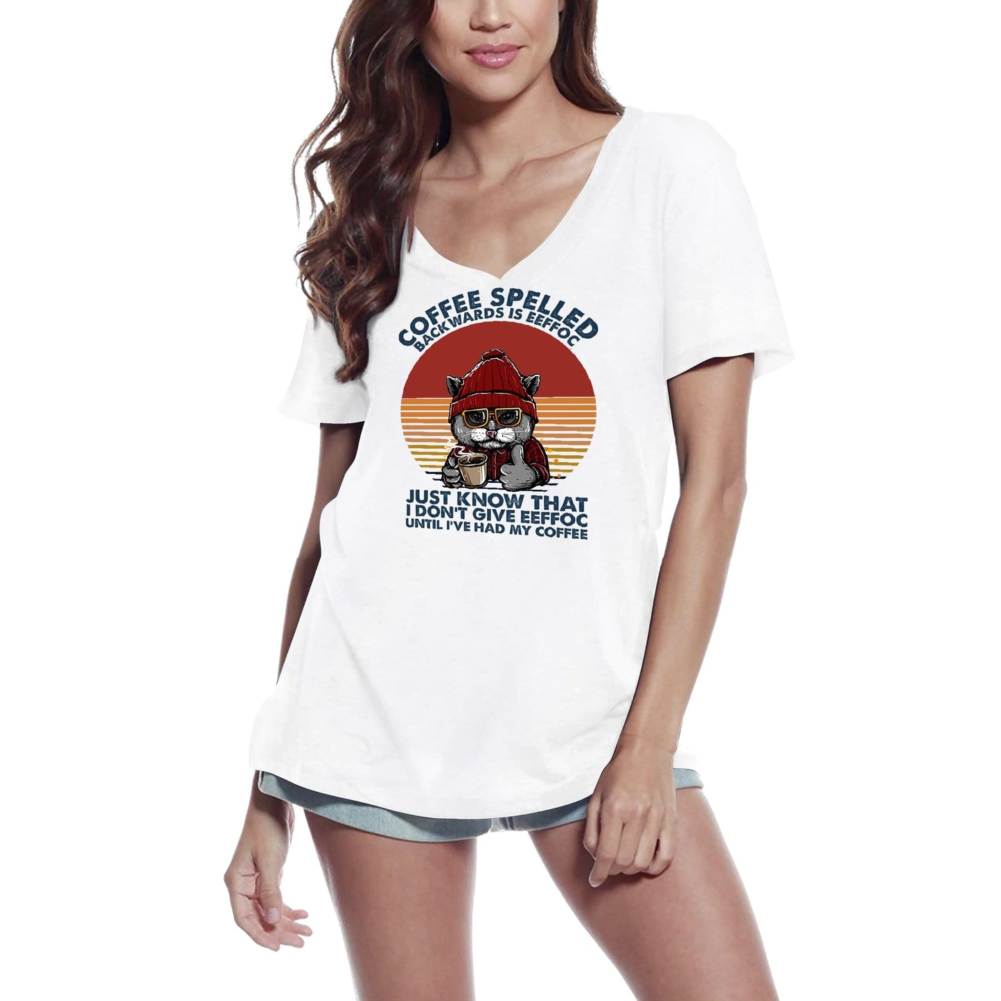 ULTRABASIC Women's T-Shirt Coffee Spelled Backwards is Eeffoc - Funny Humor Cat Tee Shirt