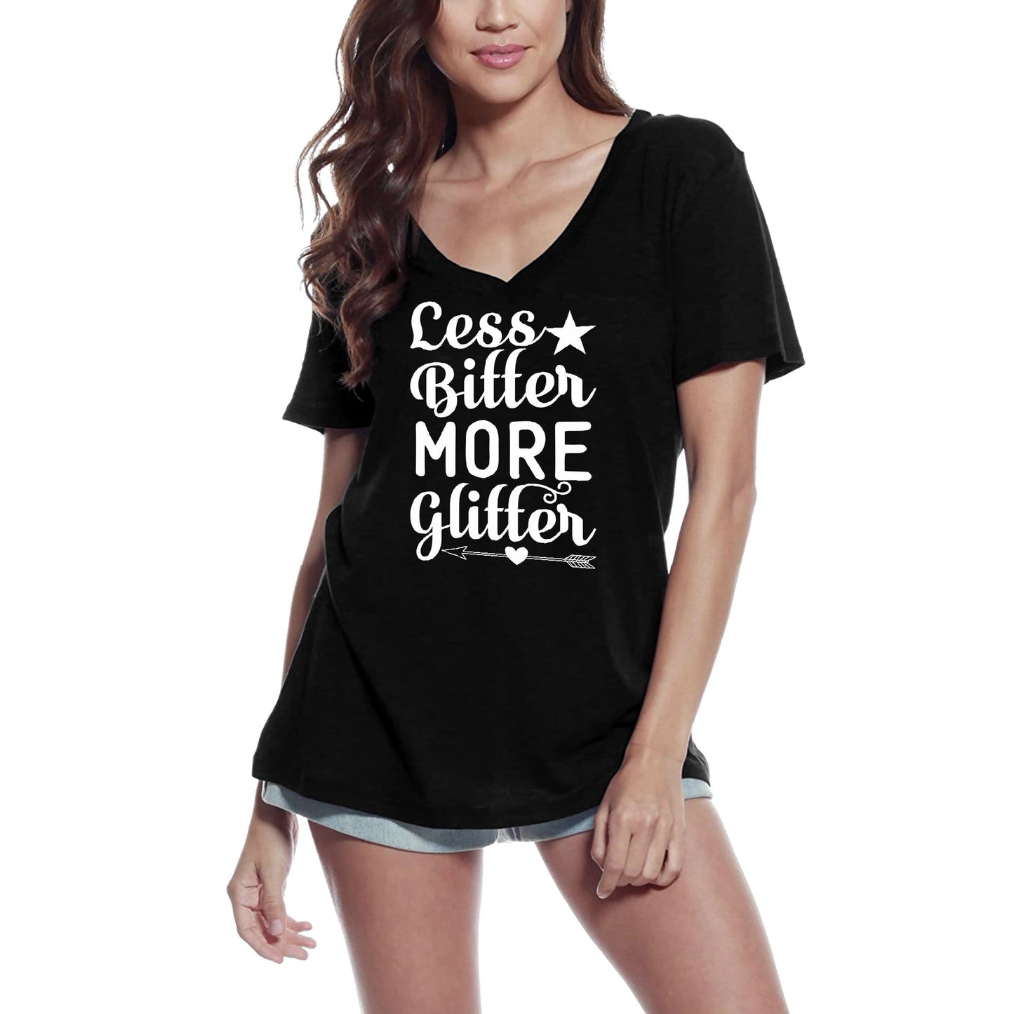 ULTRABASIC Women's T-Shirt Less Bitter More Glitter - Short Sleeve Tee Shirt Tops