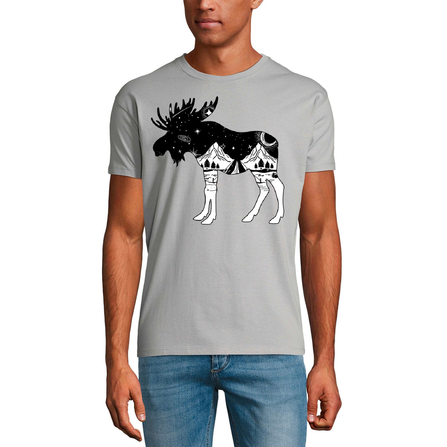 ULTRABASIC Men's T-Shirt Moose Hiking - Mountain Hiker Tee Shirt