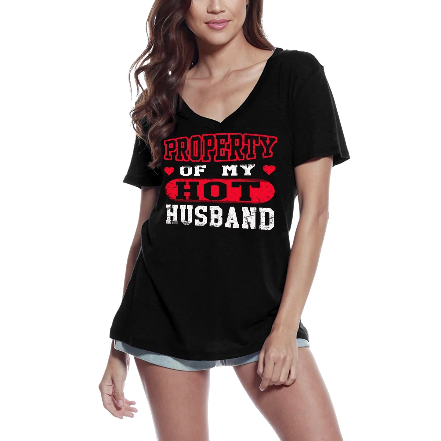 ULTRABASIC Women's T-Shirt Property of My Hot Husband - Valentine's Day Short Sleeve Graphic Tees Tops