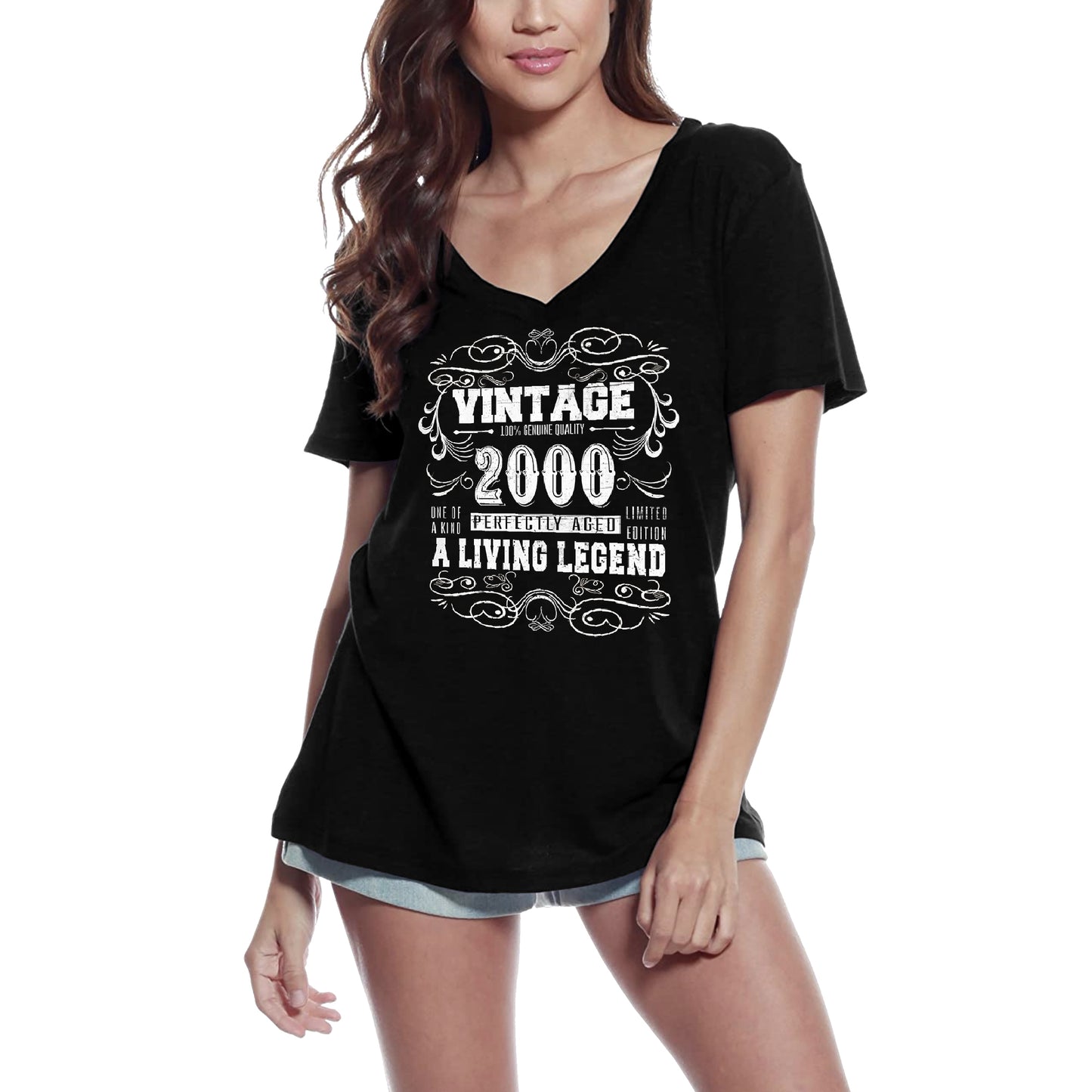 ULTRABASIC Women's V Neck T-Shirt 2000 Perfectly Aged - 20th Birthday